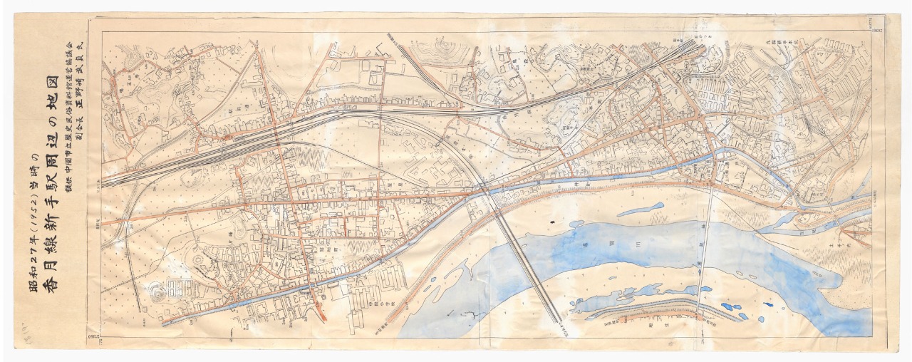 中間駅から新手駅までの香月線沿線の街の様子を表した周辺地図の写真