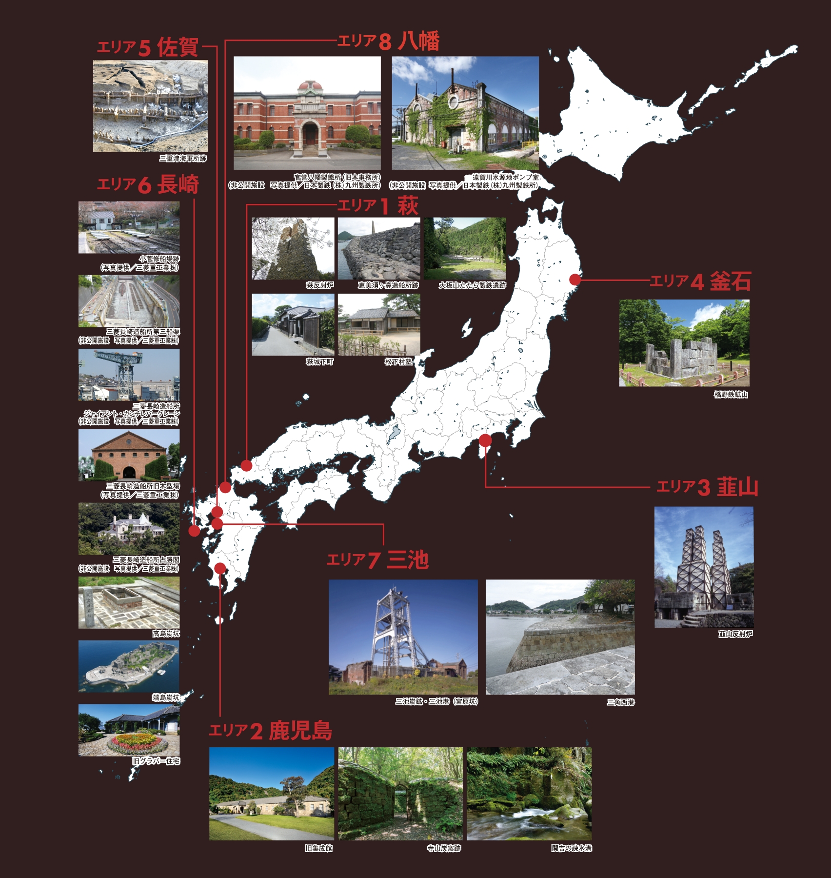 明治日本の産業革命遺産の地図